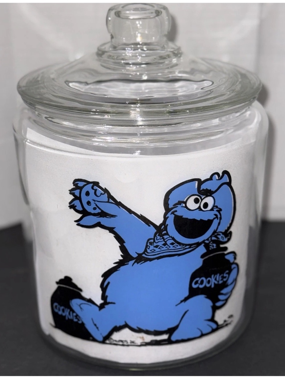 Cookie Monster Jar Glass Large Great Cookie Thief VTG Sesame Street Muppets